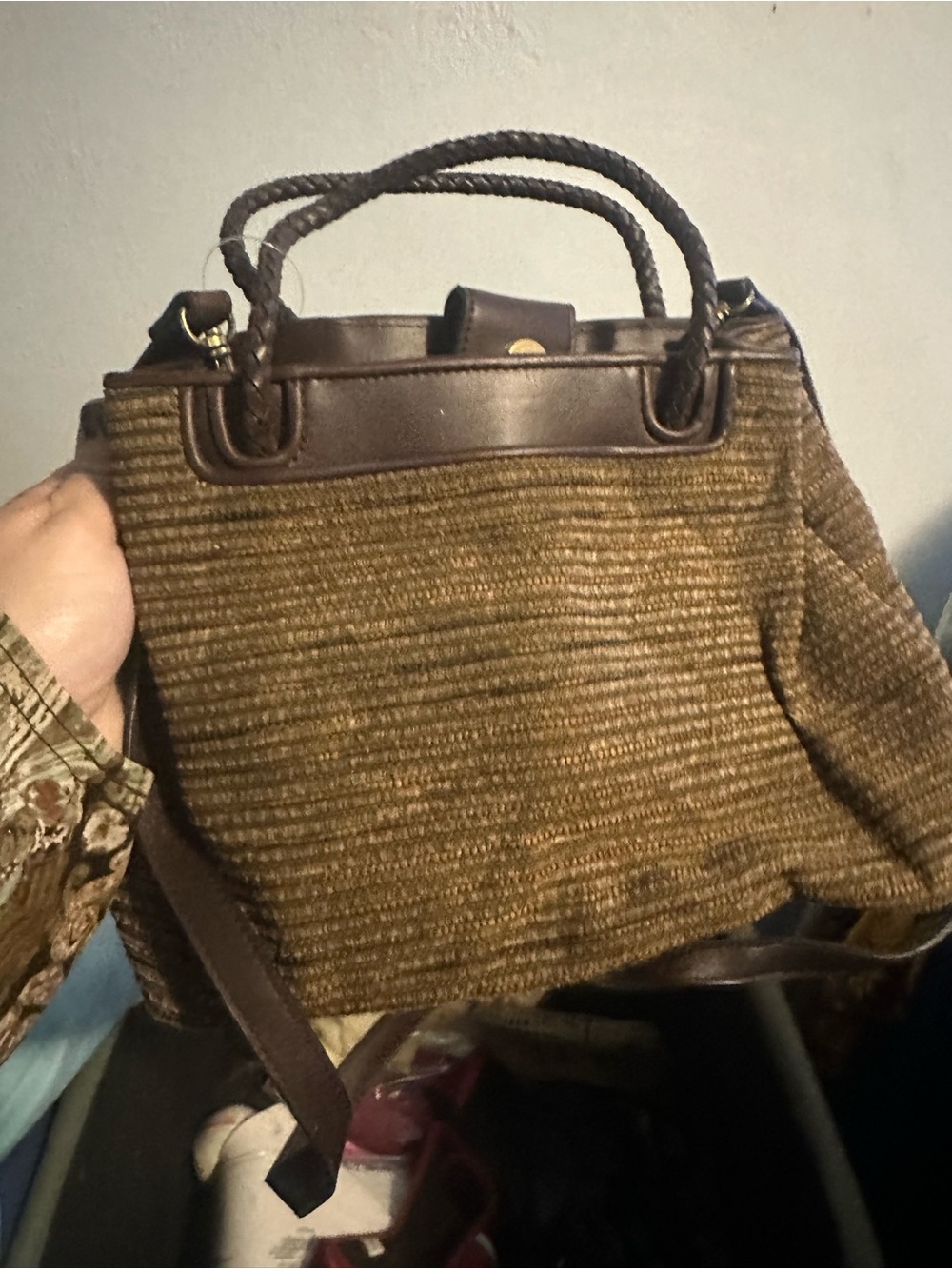 Relic Brown Woven Shoulder Bag with Dark Trim